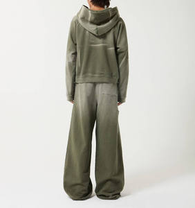 Ensemble survêtement personnalisé en molleton français surdimensionné vintage délavé à l'acide avec capuche lourde pour l'hiver et pantalon de survêtement empilé - Product Image 3