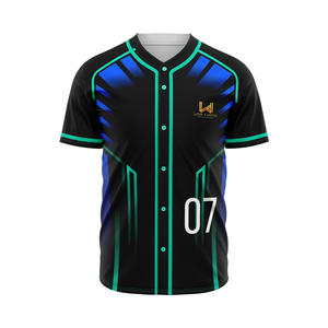 Camiseta de Béisbol Personalizada para Hombre, Cuello Redondo, Botones Completos, Impresión por Transferencia de Calor en la Parte Delantera, Talla Grande, Transpirable, de Algodón - Product Image 1