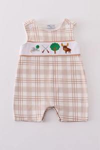 Vêtements pour enfants Honeydew, salopette bébé garçon en kaki avec broderie « Go Hunting », personnalisable, en spandex/coton, lavable, tenue pour bébé, taille US - Product Image 6