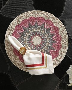 แผ่นรองบนโต๊ะทำจากปอกระเจาประดับลูกปัดสีชมพูงานตัดเย็บแบบทำงานสำหรับห้องรับประทานอาหารงานแต่งงานและข้างเตียง-แผ่นและเสื่อที่ดีที่สุด - Product Image 5