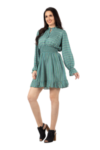 Femme Multicolore Imprimé Blanc Flair Sexy Conception Évasée Longue Robe Kurti Style Indien Pakistanais Mariages Fêtes-Numéro de Modèle - Product Image 3