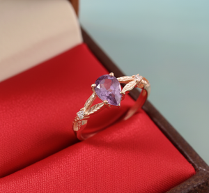 Anillo de Compromiso de Plata de Ley 925 con Amatista Clásica en Forma de Pera y Circonitas Blancas, Chapado en Oro Rosa, para Bodas y Fiestas - Product Image 4