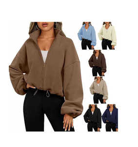 Custom Women Winter Sweat Hooded Jacket Long Sleeve Cotton Pullover Tops Short Cropped Zip Hoodies for Plus Size - Product Image 6