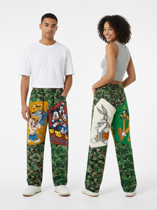 Pantalons en jean unisexe à imprimé graphique, coupe régulière, patchwork, jambe large, streetwear, style cartoon, décontracté, mode, pantalon en jean pour femmes - Product Image 5