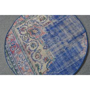 Tapis Vintage Turc Classique Bleu 3,4 pieds en Laine Patchwork Plat Tissage Design pour Décorations de Salon avec Support en Latex - Product Image 5