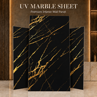 Panel de Pared de PVC MORLENX con Diseño de Mármol Negro UV y Línea Dorada de Lujo