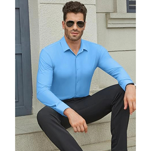 Camisa de negocios casual para hombres Camisas de vestir personalizadas de alta calidad con mangas completas Tela de punto de franela transpirable - Product Image 3