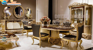 Elegante y Moderno Juego de Comedor para Hogares Modernos, Muebles de Comedor con Asientos Tallados en Oro, Juego de Mesa y Sillas de Comedor de Madera de Teca, EE. UU. - Product Image 6