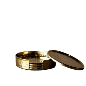 Stylish Brass <b>Tea</b> & Coffee Serving Coaster Round Gold Color for Home & Restaurant Drinks Serving Coaster with Holder - Product Image 1