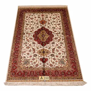 宇翔4.5x6.5英尺顶级手工巴基斯坦地毯米色手工打结区域地毯纯丝波斯地毯