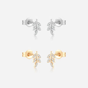 Boucles d'oreilles élégantes et mignonnes en forme de feuille Ensemble de pavés de diamants cultivés en laboratoire Boucles d'oreilles en or massif 10K 14K 18K Cadeau pour elle - Product Image 1