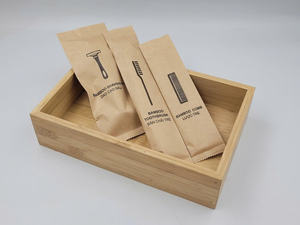 Ensemble d'accessoires de salle de bain en bambou de haute qualité écologique et élégant avec support de distributeur en acier et en plastique pour articles de toilette - Product Image 4