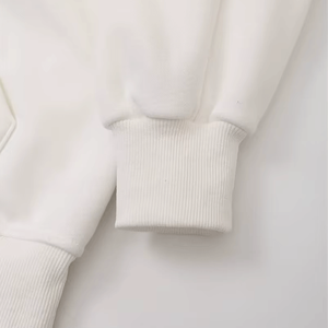 Sudadera con capucha de lana de algodón 100% blanca personalizada para mujer, sudaderas de gran tamaño con bolsillo frontal y cremallera, sudaderas con capucha sólidas para mujer - Product Image 5