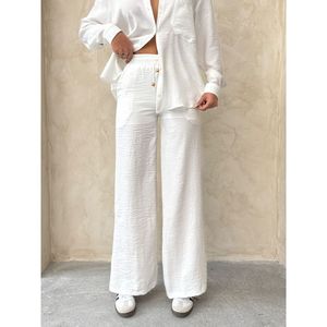 Pantalon en polyester texturé Topshow pour femmes - Pantalon long uni avec taille élastique pour plus de confort - Product Image 4