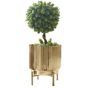 Maceta dorada redonda estriada de lujo con maceta decorativa de metal de primera calidad para plantas de interior y decoración del hogar - Product Image 3