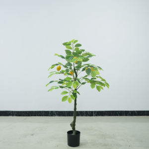 Arbre miniature <span class=keywords><strong>de</strong></span> citronnier simulé à trois fruits avec pot en <span class=keywords><strong>acier</strong></span> et tronc <span class=keywords><strong>galvanisé</strong></span> - Product Image 1