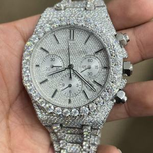 Montre pour homme en acier inoxydable entièrement sertie de diamants chronographe VVS1 Mossonite montre de luxe cadeau - Product Image 3