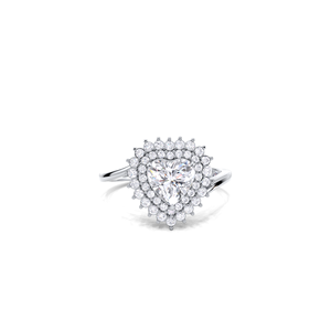 Bague de fiançailles en argent sterling 925 massif avec diamant taille cœur 1 carat et halo croisé, bague de mariage avec accent rond en diamant de laboratoire - Product Image 1