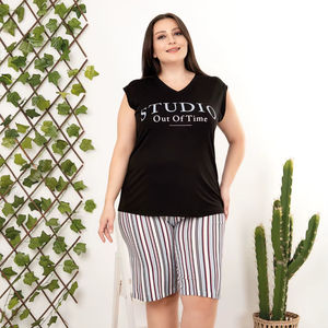 Conjunto de Pijama para Mujer Talla Grande, Camiseta de Manga Corta y Pantalones Cortos, Ropa de Dormir Cómoda de Talla Grande, Ropa para el Hogar - Product Image 1