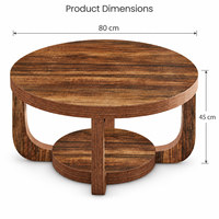 Table basse Delanto moderne ronde en bois grainé avec étagère de rangement ouverte à deux niveaux 80 cm pour salon