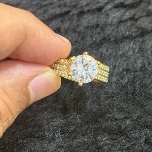 Tishya Diamond 10mm Brilliant Cut Moissanite Engagement <b>Ring</b> 925 <b>Sterling</b> <b>Silver</b> Gold Plated 15g | Triple <b>Band</b> Bridal <b>Ring</b> - Product Image 1