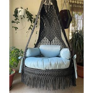 Silla Colgante de Macramé Estilo Bohemio, Cómoda Hamaca para Exteriores, Sala de Estar, Parque - Tradicional para Muebles de Exterior - Product Image 1