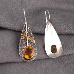 ต่างหูเงินแท้ 925 ชุบทอง ประดับพลอยซิทริน งานแฮนด์เมด ดีไซน์หรูหรา ไม่ซ้ำใคร ของขวัญวันครบรอบ เดือนพฤศจิกายน - Product Image 6