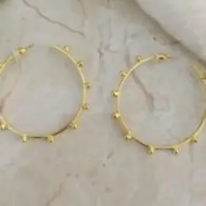 Brass Handmade Gold Plated Hoop and Stud <b>Earrings</b> with <b>Opal</b> - Product Image 2