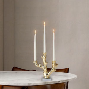 Portavelas de aluminio con rama de árbol de oro hecho a mano con estilo para centros de mesa Portavelas de aluminio - Product Image 2