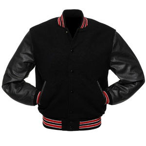Chaqueta de béisbol clásica y elegante de colores sólidos para hombre hecha a medida con lana y piel de vaca auténtica para hombre - Product Image 2