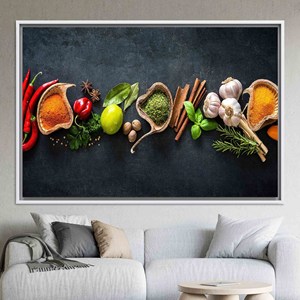 Toile d'art imprimée sur le thème des épices : Décoration murale élégante pour la cuisine, TOILE ENCADRÉE BLANCHE - Product Image 1