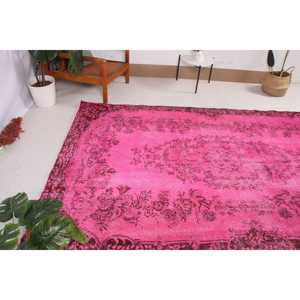 Tapis turc vintage patchwork 5,8x9,5 pieds, écologique, en laine rose orientale avec envers en latex - Product Image 4