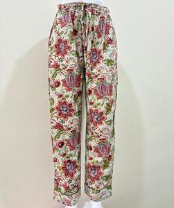 Pantalones bohemios de algodón floral con cintura elástica y cordón, tela ligera transpirable, ajuste relajado para ropa informal y de salón - Product Image 5