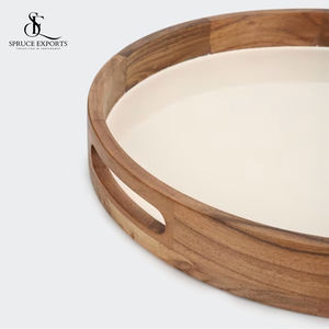 Bandeja para servir de madera redonda moderna hecha a mano, madera Natural con acabado esmaltado para bodas, Diwali, pieza de decoración de comedor hecha a mano - Product Image 5