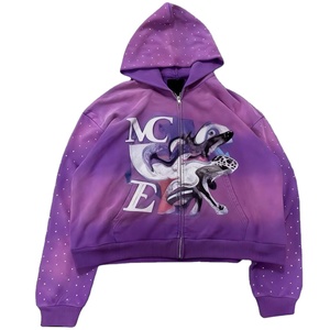 Men's Hoodies & Sweatshirts with Graphic Print Distressed Rhinestone <b>Zip</b> <b>up</b> <b>Jacket</b> Acid Wash Vintage Washed Streetwear Hoodie - Product Image 1