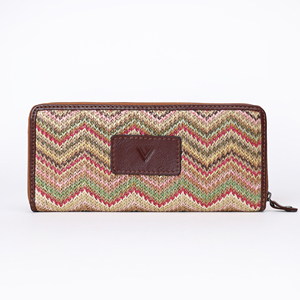 Handmade Modern Women's Leather <b>Wallet</b> Slim Fancy <b>Long</b> Zippered with RFID Blocking Design Stone Pattern Textured Cloth - Product Image 1