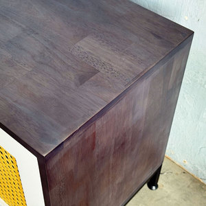 Contemporary Farmhouse Living Room TV <b>Stand</b> with Rubberwood Rattan <b>Doors</b> Iron Legs - Product Image 6