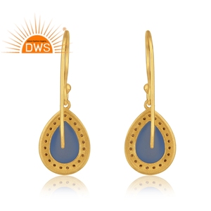 Pendientes colgantes de piedras preciosas de Calcedonia azul y circonita cúbica natural chapada en oro de 18 quilates, joyería fina Demi, superventas - Product Image 3