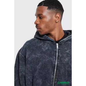 Sweat à capuche unisexe de haute qualité avec fermeture éclair, effet délavé, en molleton de coton vintage, léger, séchage rapide, respirant - Product Image 2