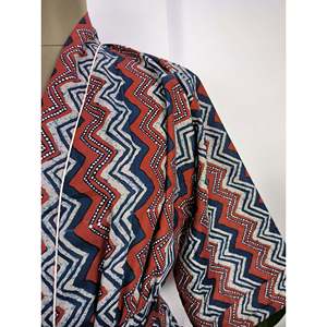 Kimono Boho de Algodón Puro Estampado a Mano de la India, Vestido de Verano para Playa, Túnica Roja y Azul con Estampado Geométrico, Cubre Traje de Baño para Navidad - Product Image 2