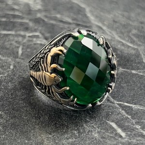 Anillo de Plata de Ley 925 para Hombre con Circonita Verde, Diseño Grabado de Escorpión, Anillo con Signo del Zodiaco Escorpio, Joyería de Moda, Regalo - Product Image 3