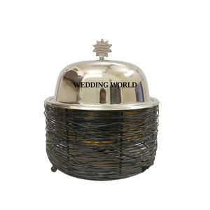 Mother Of Pearl Hotpot Buena calidad hecho a mano diseñador cazuela conjunto de tres boda decorativo Metal calentador de alimentos - Product Image 3