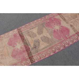 2.8x9.6 ft Turkish Vintage <b>Rug</b>, <b>Runner</b> <b>Rug</b>, Herki Pink Wool <b>Rug</b> - Product Image 4