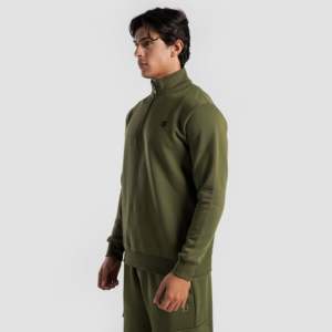 Sudadera Axis Olive con media cremallera, tejido French Terry, corte regular, diseño de patchwork serigrafiado y capucha bordada - Product Image 3