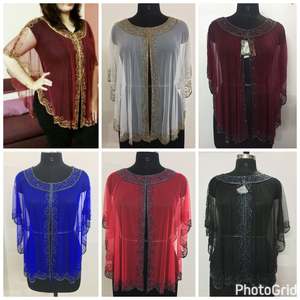 Solid Light Air Poncho Dress Blouse Hand Beads Sequins Embroidery Perfect Finish Party Night Club Beach Wear Plus Size Autumn - Product Image 6