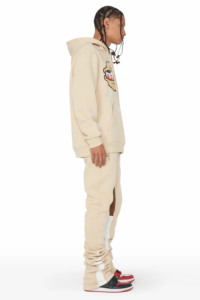 Survêtement deux pièces en coton éponge français surdimensionné pour hommes imprimé bouffant empilé personnalisé évasé hiver grande taille - Product Image 2