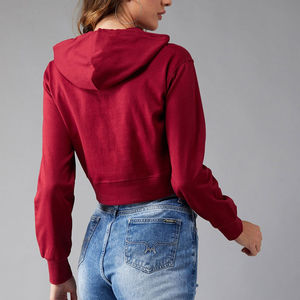 Survêtement à manches longues en coton pour femmes, crop tops, sweat-shirt d'hiver avec logo personnalisé, sweat à capuche court pour femmes, tissu tricoté, vente en gros - Product Image 3