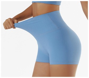 Pantalones cortos de impacto sin costuras para mujer al por mayor gimnasio deportes entrenamiento correr Yoga ciclismo botín Levantamiento de cadera patrón sólido pantalones cortos de motorista - Product Image 1