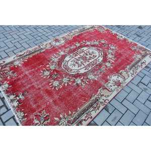 พรมขนาด 5.2x7.9 ฟุต, พรมวินเทจตุรกี, พรมลายอิคัตสีแดง - Product Image 2