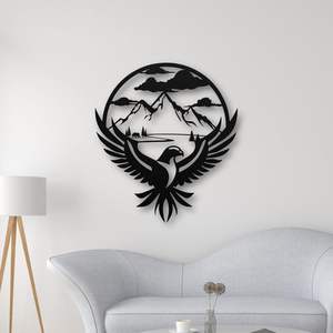 Escena decorativa de montaña y bosque, arte de pared de Metal negro con silueta de pájaros, perfecto para decoración del hogar y paredes de oficina - Product Image 4